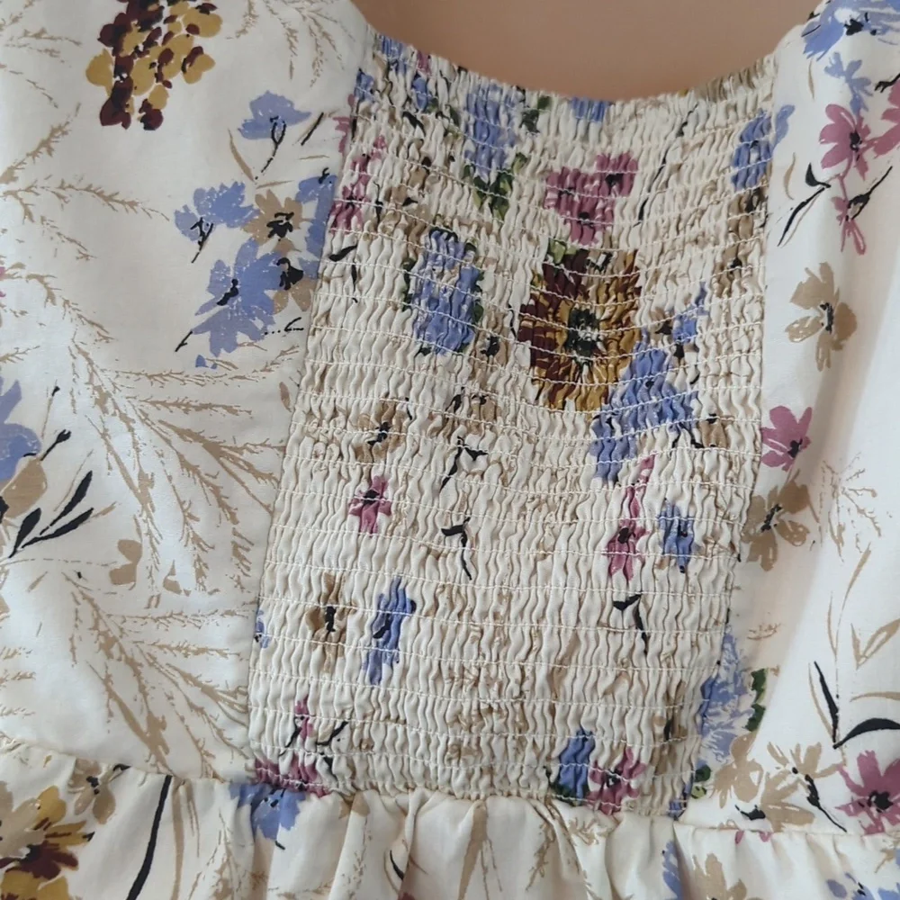 Anthropologie Puff-Sleeve Floral Peplum Top XS